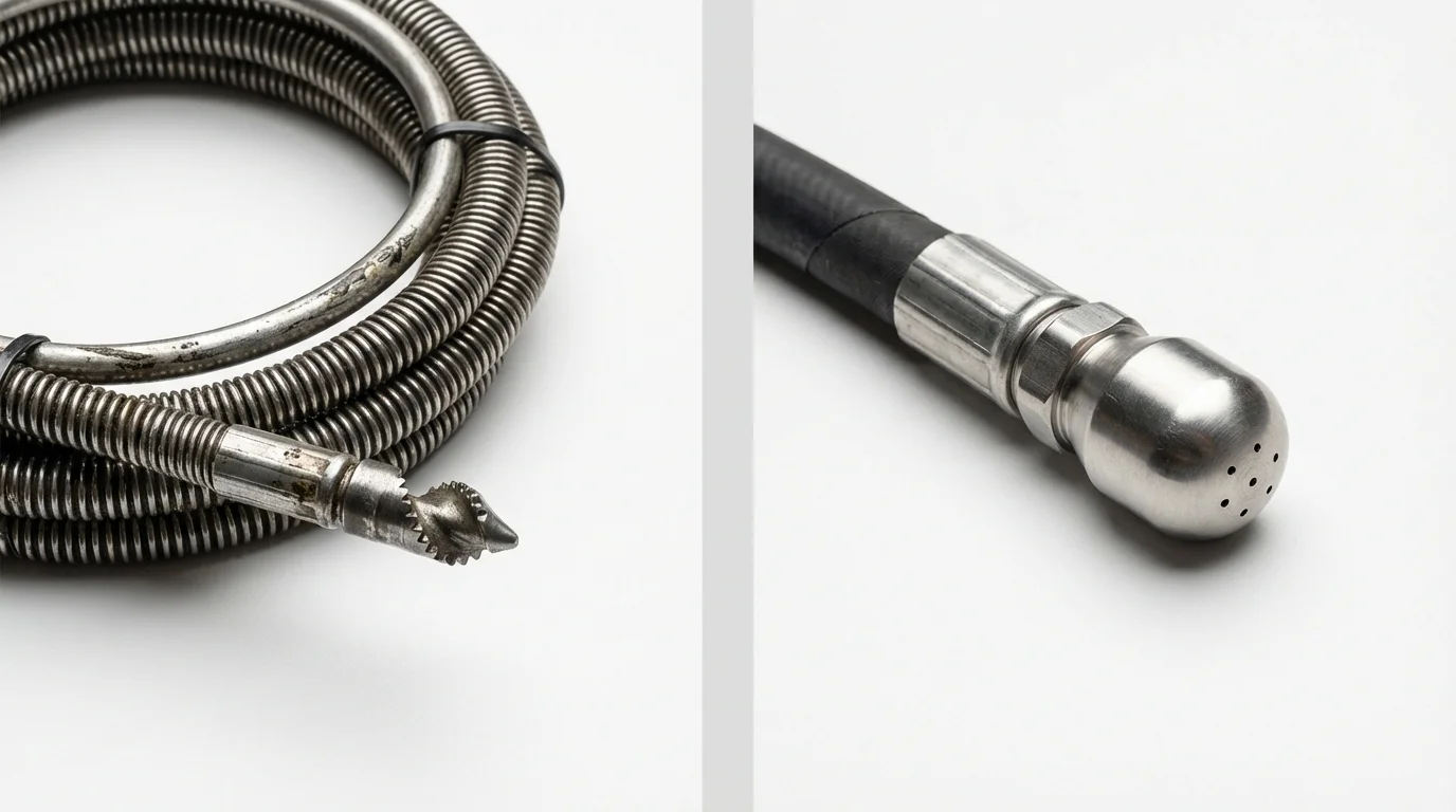 Drain snake cable and hydro jetting nozzle used for drain cleaning in Georgetown, SC